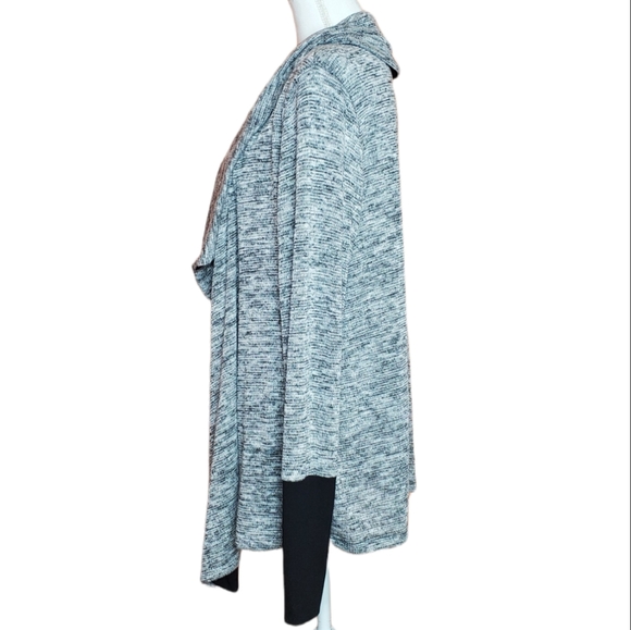 One World Gray Black Marled Long Sleeve Open Front Flowy Heavy Cardigan - Picture 2 of 8